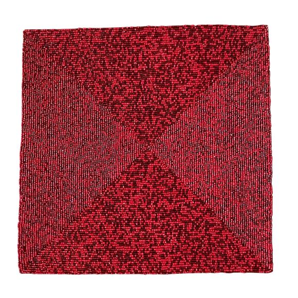 TAHARI Holiday Red Beaded Placemat 14in Square Chic Christmas Designer Decor New - Picture 1 of 13